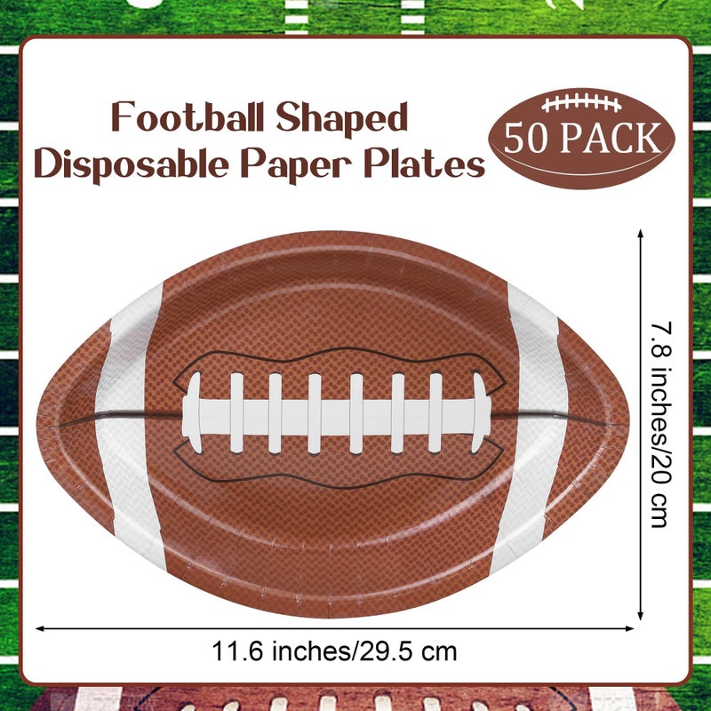 TURSTIN 50 Pieces Football Themed Disposable Paper Plates Football Party Supplies Food Serving Tray for Football Birthday Party Decorations Sports Game Day Serveware, 11.6 x 7.8 Inches - Image 2